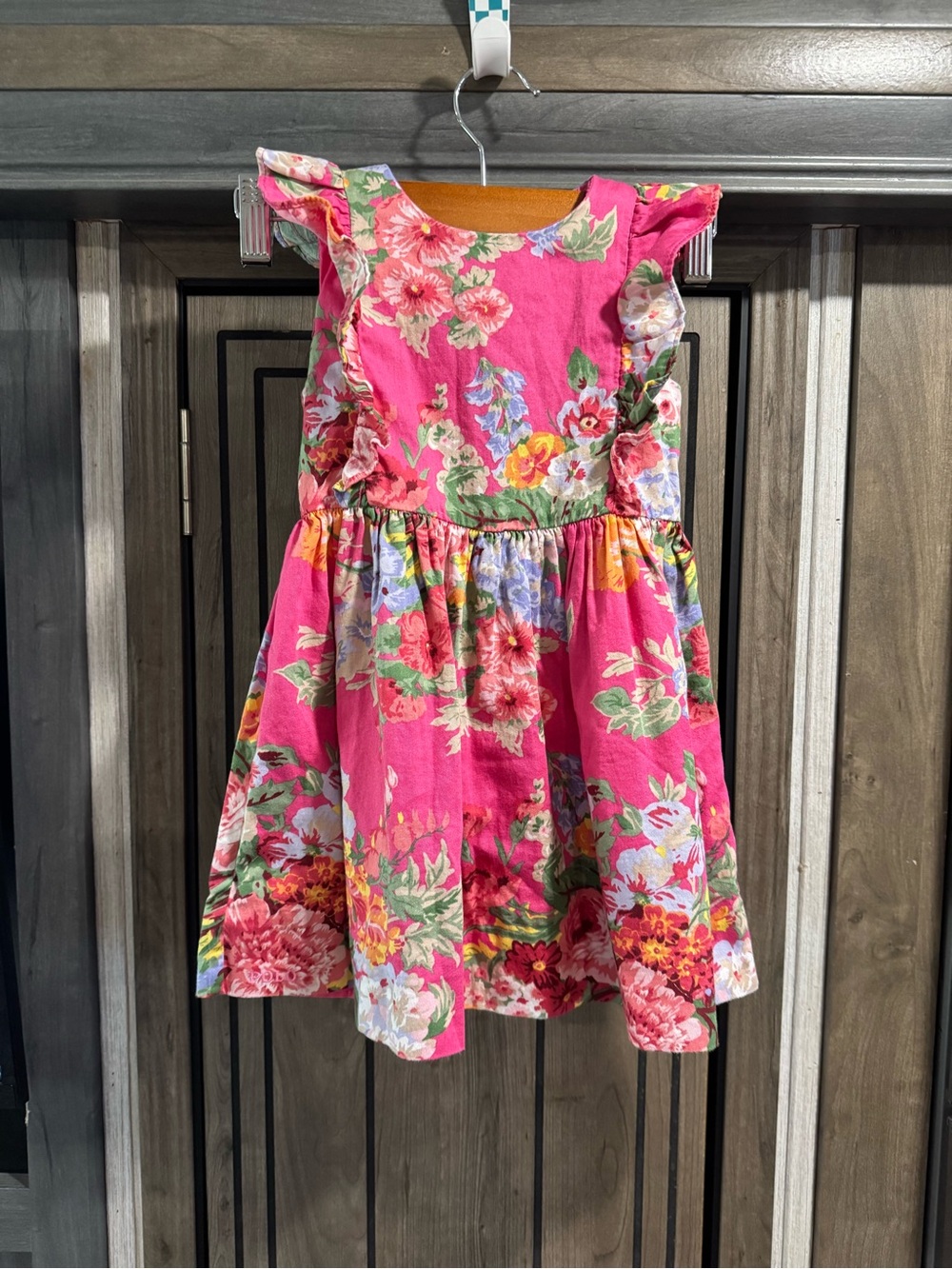 Ralph Lauren Bright Pink Floral Ruffle-Sleeve Cotton Dress